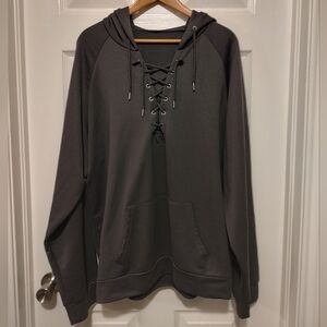Men's Dark Gray Lace-Up Hoodie Pullover